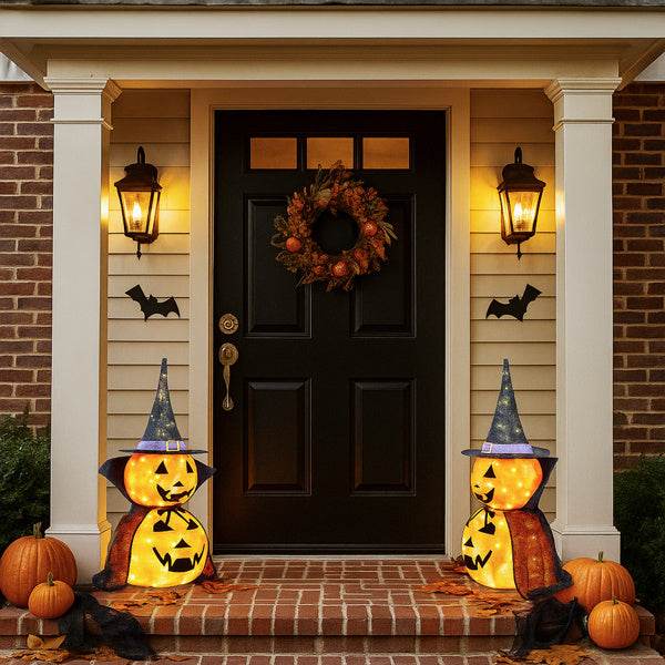 2Packs 3FT Halloween Collapsible Lighted Pumpkin Decoration, 176 LED Pop-Up Pumpkin Lamp With Cape, Plug In Halloween Jack-O-Lantern With Metal Stand For Indoor Outdoor Garden Patio Party Decor - EX-STOCK Canada