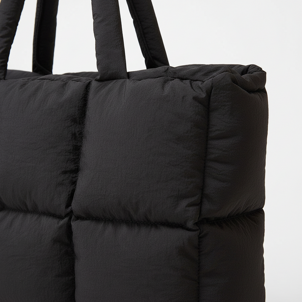 Soft Down Quilted Puffer Tote Handbag for Women – Cotton-Filled | White & Black