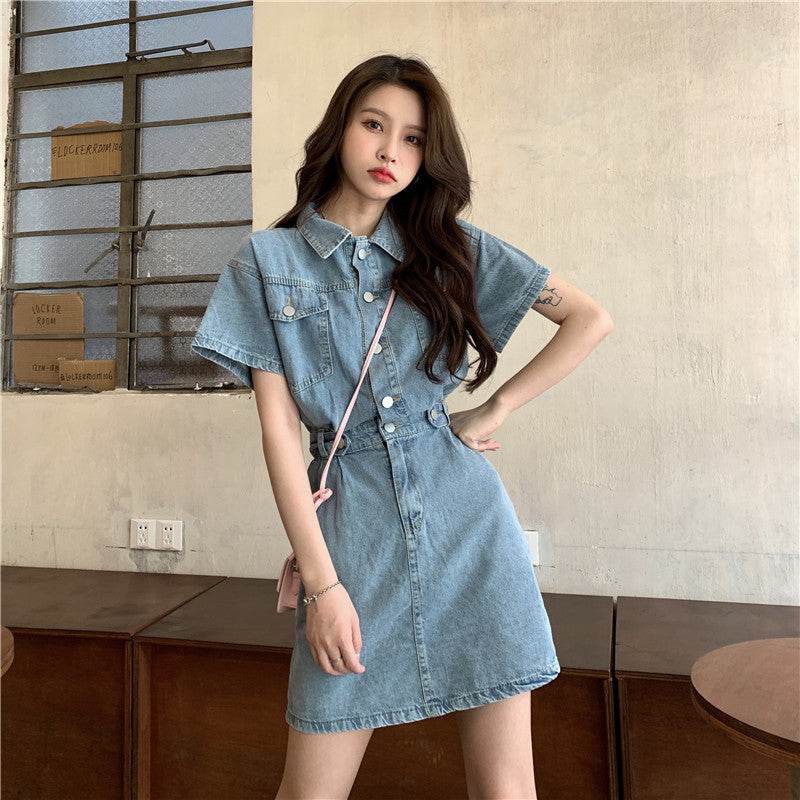 Women's Fashion Casual short sleeve Mini Denim Dress - EX-STOCK Canada