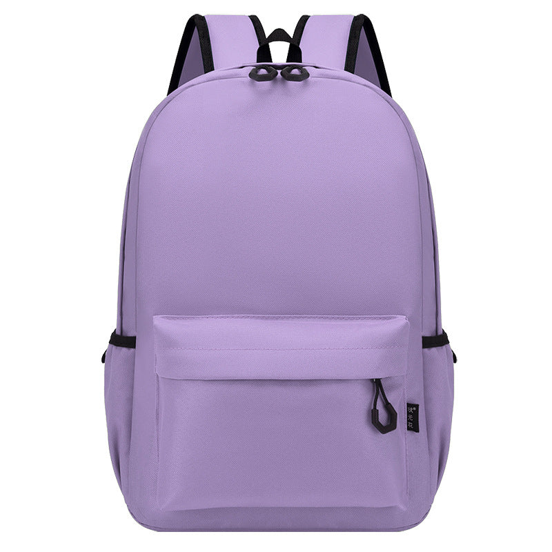 Purple backpack with black straps on a white background