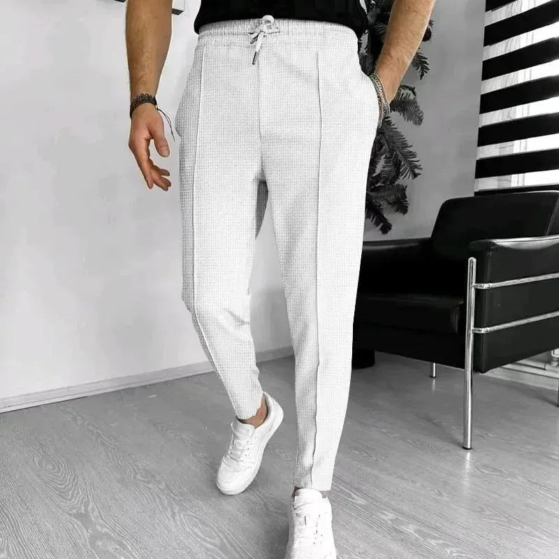 Men's Casual Fashion Waffle High Waist Drawstring Elastic fitted straight leg Pant - EX-STOCK CANADA