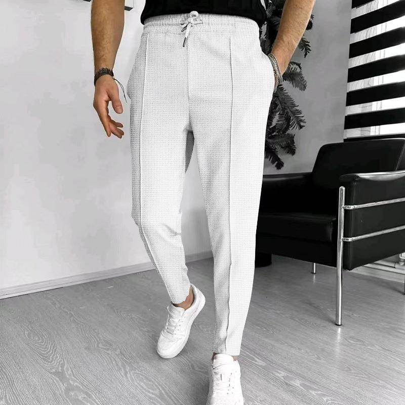 Men's Casual Fashion Waffle High Waist Drawstring Elastic fitted straight leg Pant - EX-STOCK Canada
