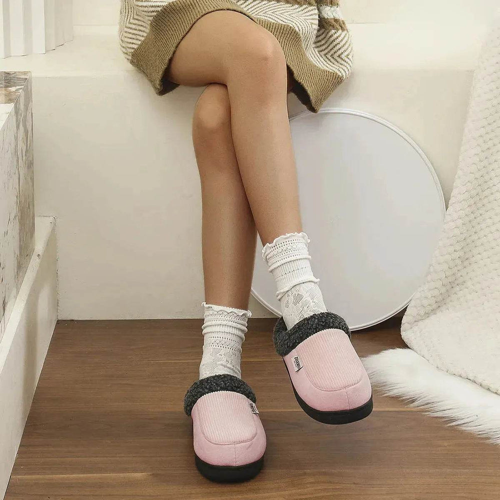Fashion Solid Striped Cotton Slippers Winter Warm Indoor Bedroom Floor Slipper For Couples Non-slip Thick Sole House Shoes - EX-STOCK Canada