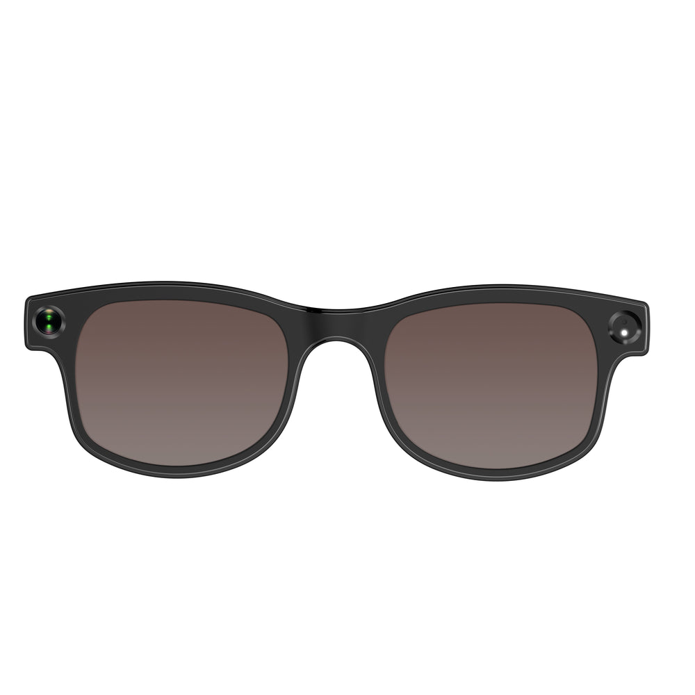 Black rectangular smart glasses with UV400 lens characteristics