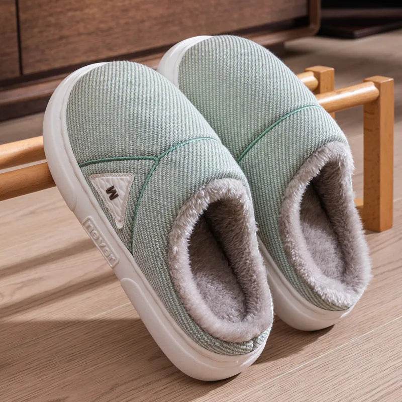Solid Striped Home Slippers Winter Warm Fleece Shoes Men Indoor Bedroom Floor Plush Slippers For Women Couple - EX-STOCK Canada
