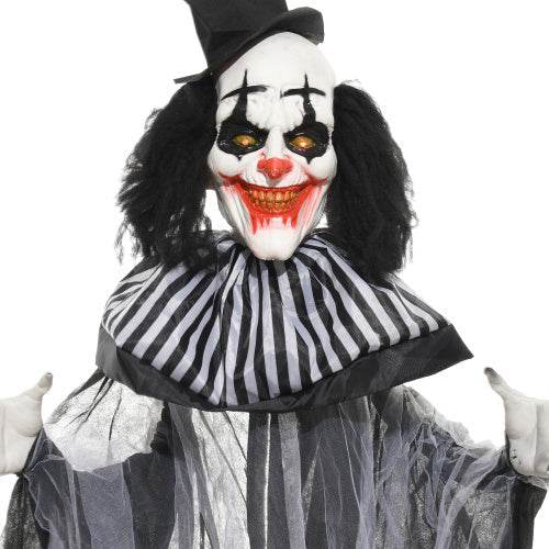 HOMCOM 6 Life Size Outdoor Halloween Decoration, Classic Black And White Striped Clown Animatronic, Sound And Motion Activated Animated Prop With Light Up Eyes Sounds - EX-STOCK Canada