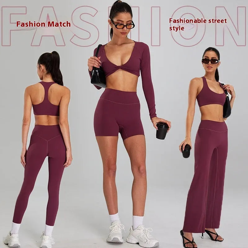 European And American High-intensity Sports Suit Outdoor Running Nude Feel Workout Clothes Slimming High Waist - EX-STOCK CANADA