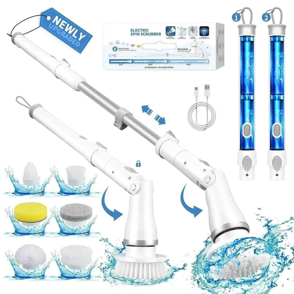 Electric Spin Scrubber, Bathroom Cleaning Brush, With 5 Replacement Heads, Brush With Long Handle For Kitchen, Bathtub, Floor, Toilet, - EX-STOCK Canada