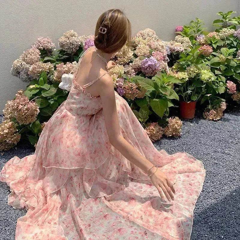 Elegant Floral Flare Sleeveless Long Maxi Dress Casual Outdoor Summer Dress for Women - EX-STOCK Canada