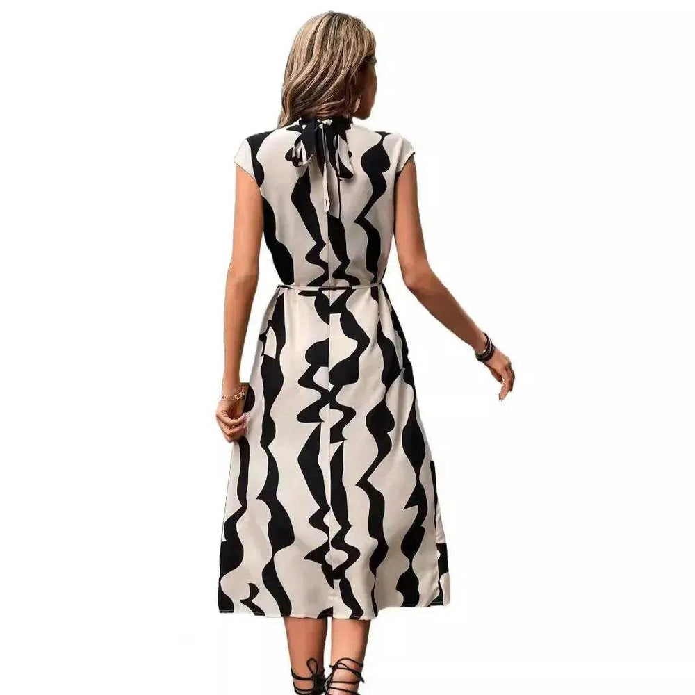 Elegant Summer Sleeveless Irregular Pattern Print Vest Women's Midi Dress - EX-STOCK Canada