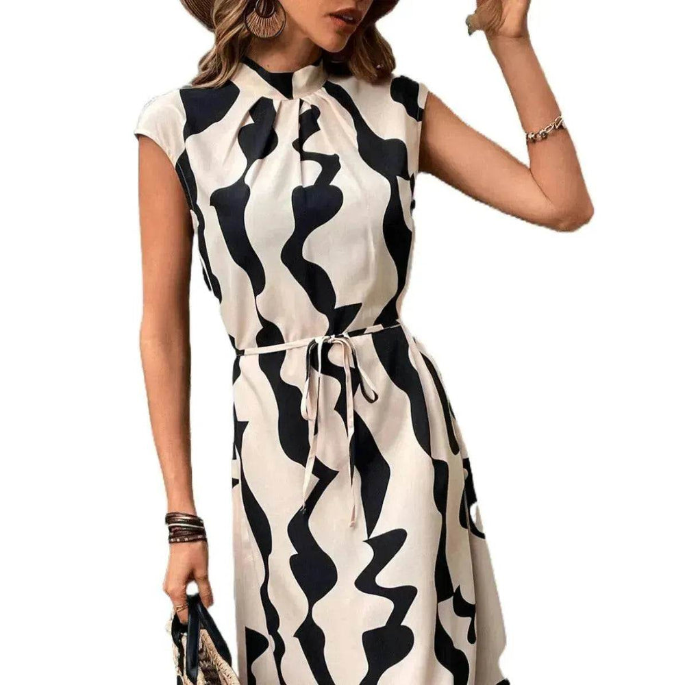 Elegant Summer Sleeveless Irregular Pattern Print Vest Women's Midi Dress - EX-STOCK Canada