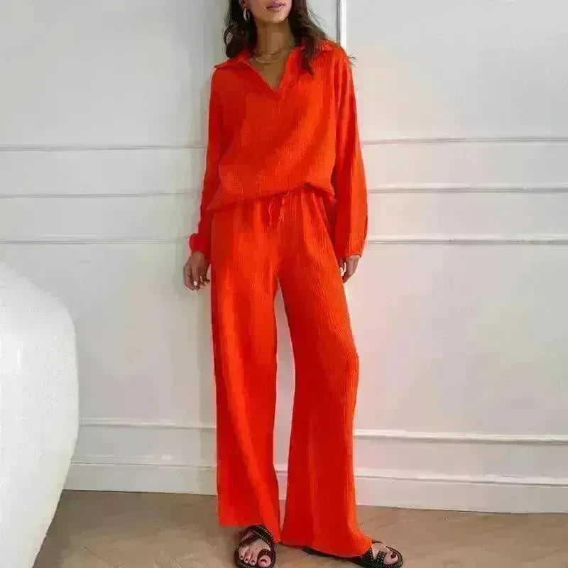 Elegant Women Casual Loose Outfit Female Long Sleeve Top Drawstring Trousers - EX-STOCK CANADA