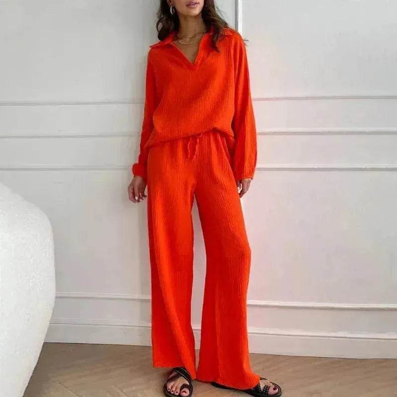 Elegant Women Casual Loose Outfit Female Long Sleeve Top Drawstring Trousers - EX-STOCK Canada