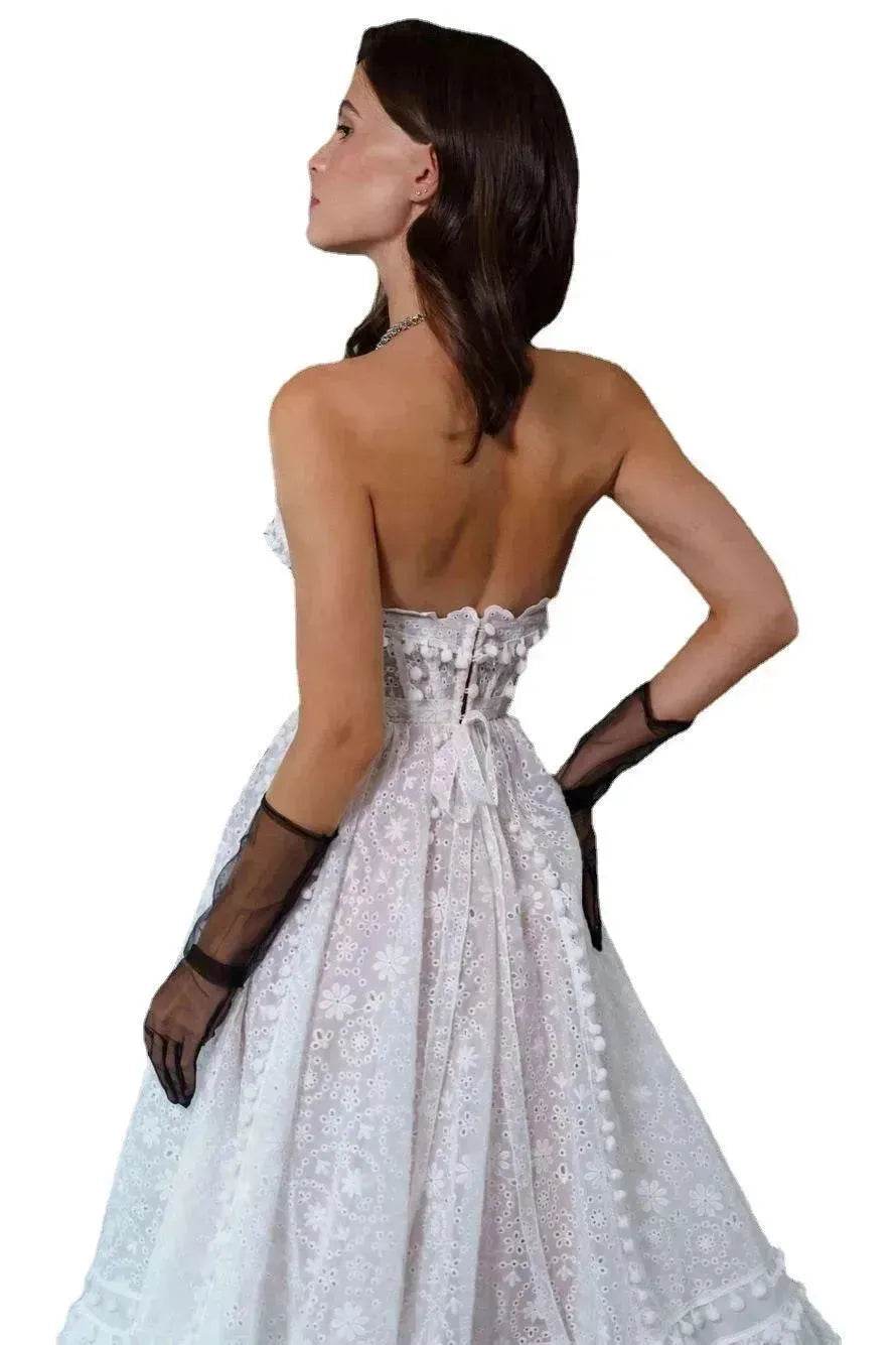 Elegant Women Lace Tube Top Swing Backless Charming White Dress for Party Dinner - EX-STOCK Canada