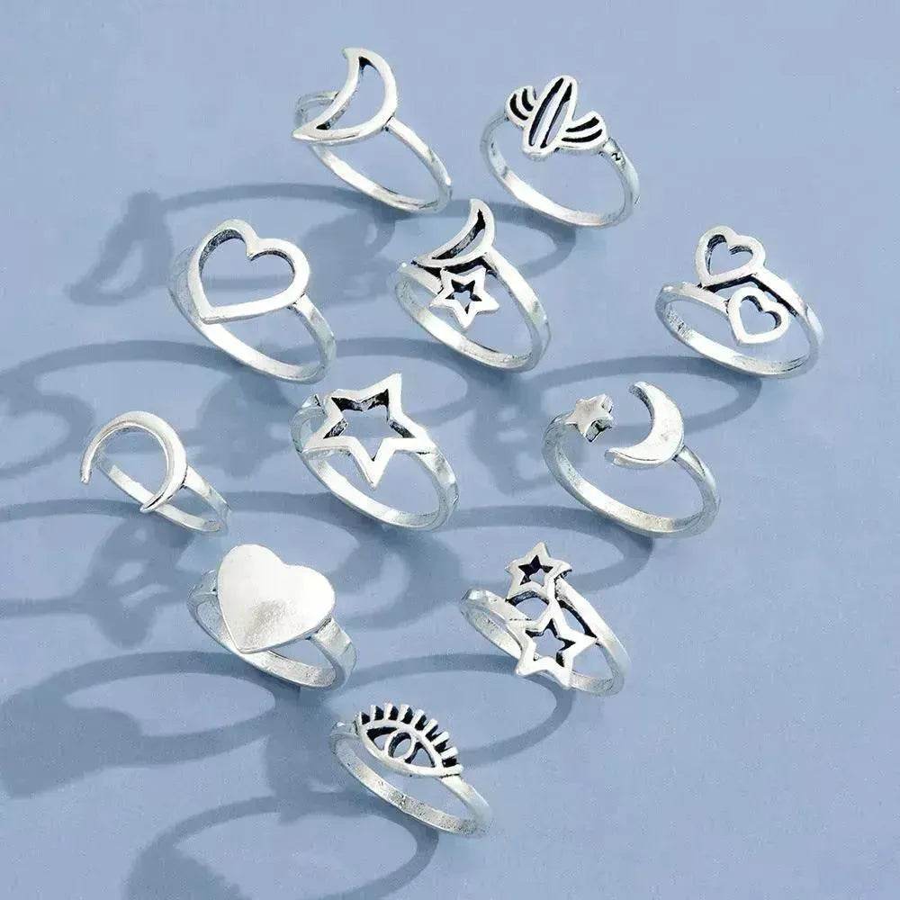 Eleven Sets Of Personalized Retro Hollow Love Stars Moon Cactus Eyes Ring - EX-STOCK Canada