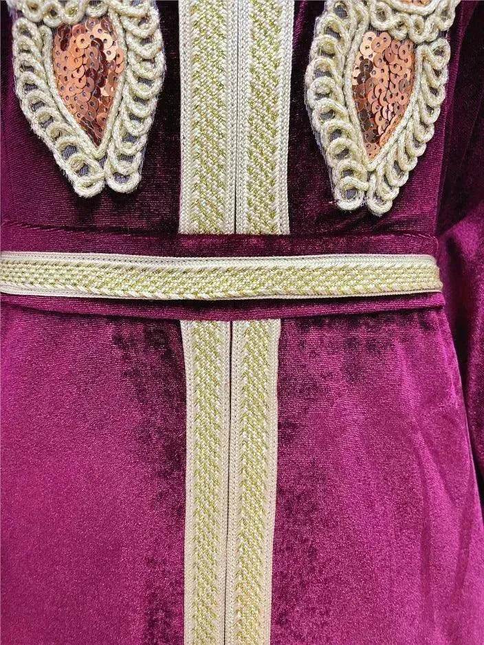 Embroidered Turkish Sequined Gold Velvet Dubai Middle East Women Dress - EX-STOCK Canada