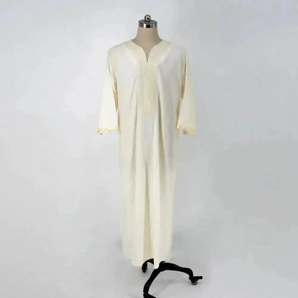 Style ethnique à la mode et élégant, robe arabe blanche ample décontractée avec broderie, jalabiya marocaine pour hommes - EX-STOCK Canada