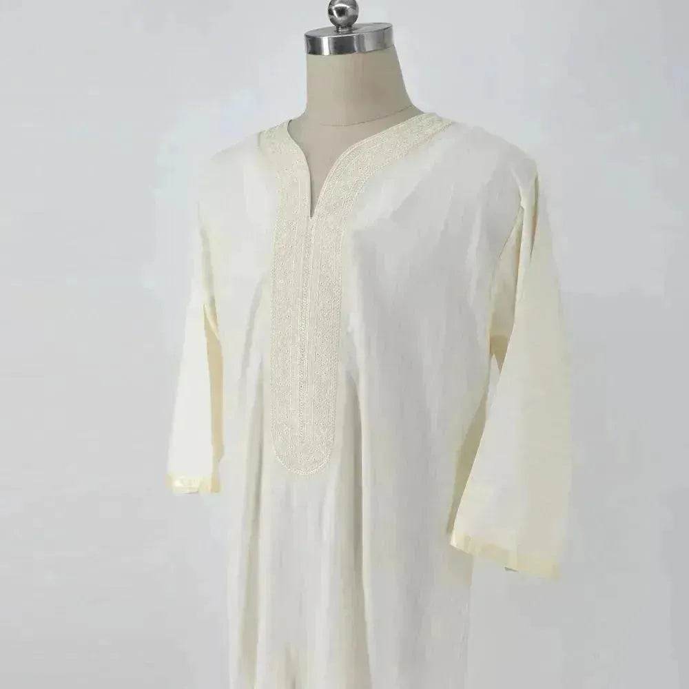 Style ethnique à la mode et élégant, robe arabe blanche ample décontractée avec broderie, jalabiya marocaine pour hommes - EX-STOCK Canada