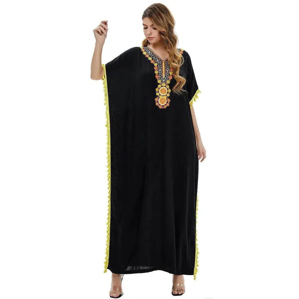 Embroidered Party Cotton Abaya for Women Fancy Short Sleeved Abaya for Middle East Women - EX-STOCK Canada