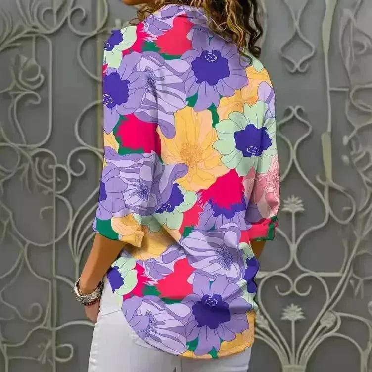 European And American Digital Printed Flowers Lapel Single Breasted Long-sleeved Shirt - EX-STOCK Canada