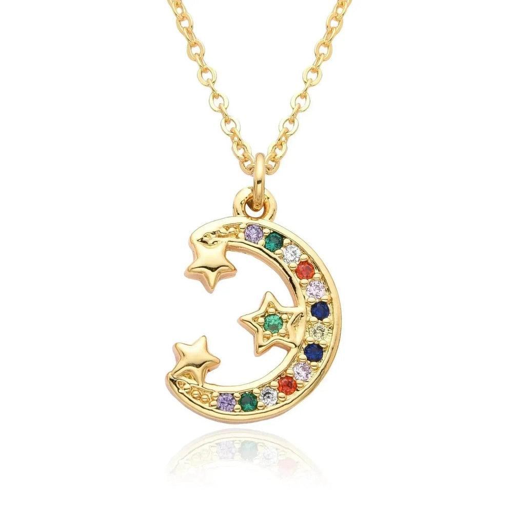 European And American Electroplated Brass Moon Star Necklace For Women - EX-STOCK Canada