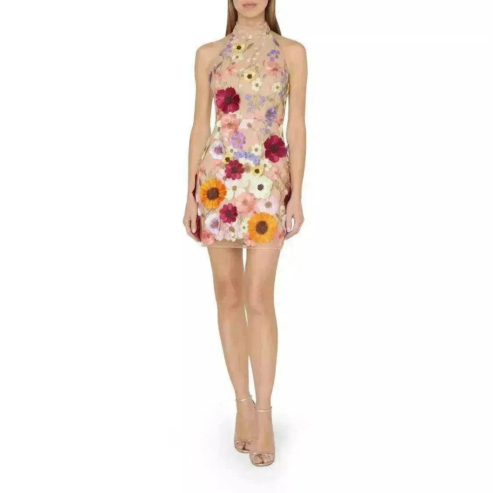 European And American Embroidery Three-dimensional Flower Halter Slim Fit Dress - EX-STOCK Canada