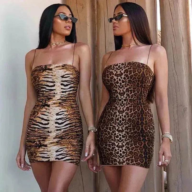 European And American Leopard Print Sleeveless Mini Dress - EX-STOCK Canada