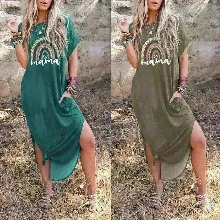 European And American Love Leopard Print Short Sleeve Loose Dress - EX-STOCK CANADA