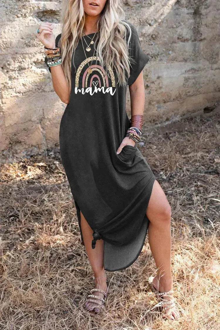 European And American Love Leopard Print Short Sleeve Loose Dress - EX-STOCK Canada