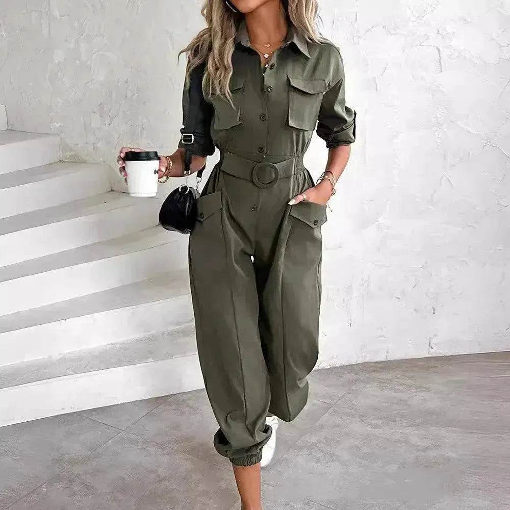 European And American New Women's Clothes Waist-tied Leisure Cargo Jumpsuit - EX-STOCK Canada