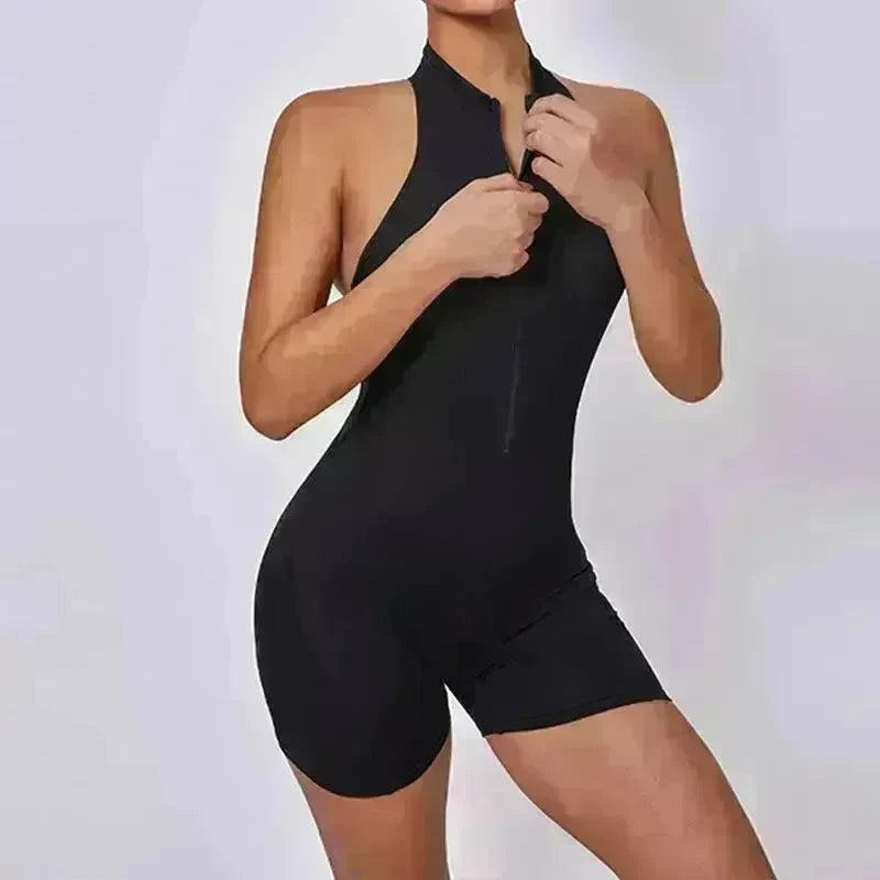 European And American Quick-drying Pleated No Embarrassment Line Tight Zipper Peach Hip Jumpsuit - EX-STOCK CANADA