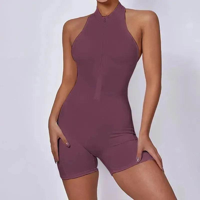 European And American Quick-drying Pleated No Embarrassment Line Tight Zipper Peach Hip Jumpsuit - EX-STOCK Canada