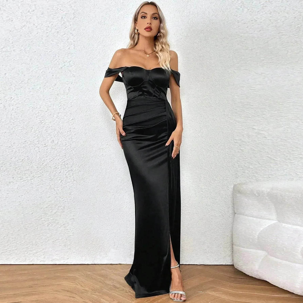 European And American Shoulder Wrap Chest High Waist Ribbon Slit Ball Gown - EX-STOCK Canada