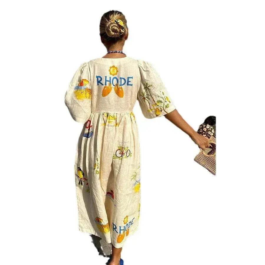 European And American Spring And Summer Casual Puff Sleeve Dress Loose Vacation Midi Dress - EX-STOCK Canada