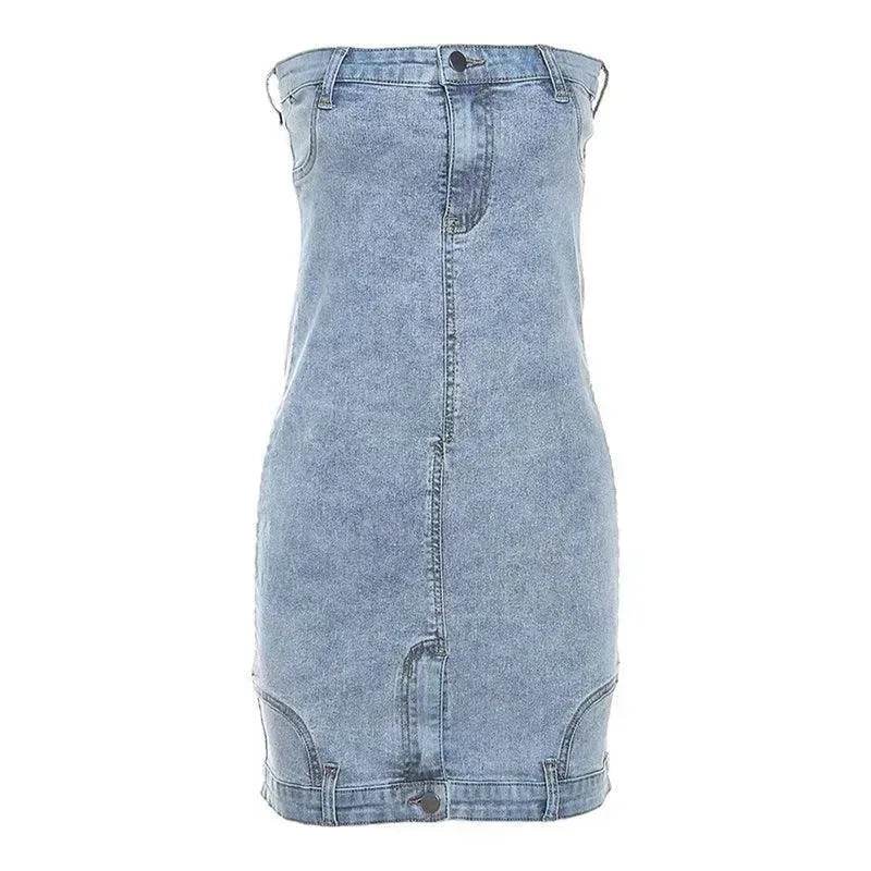 European And American Style Denim Tube Top Cinched Waist Slim And Charming Hip Bag Dress - EX-STOCK Canada