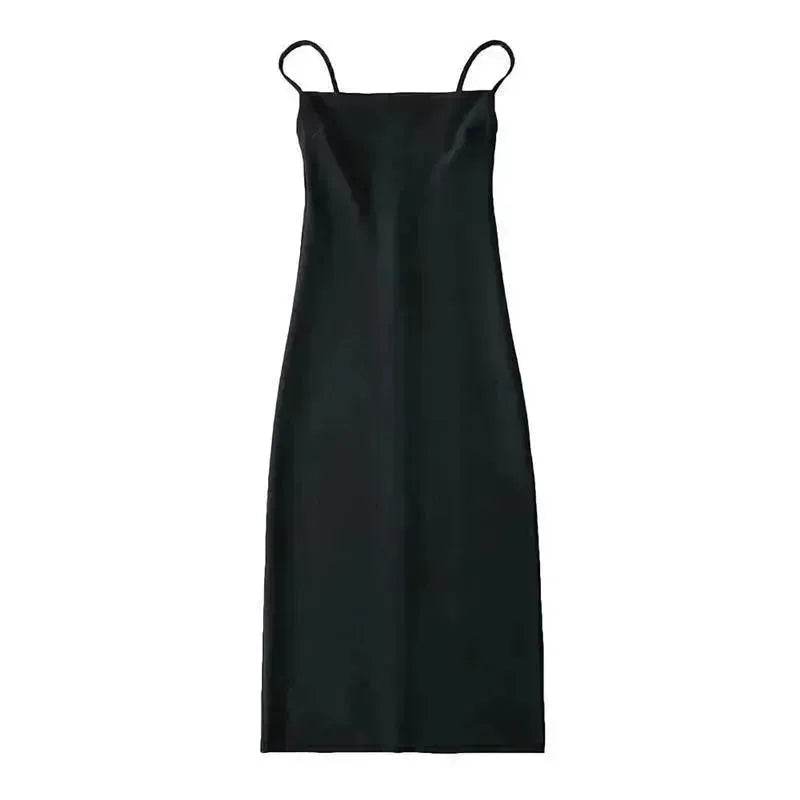 European And American Style Sold Color Sleeveless Midi Suspender Split Dress - EX-STOCK Canada