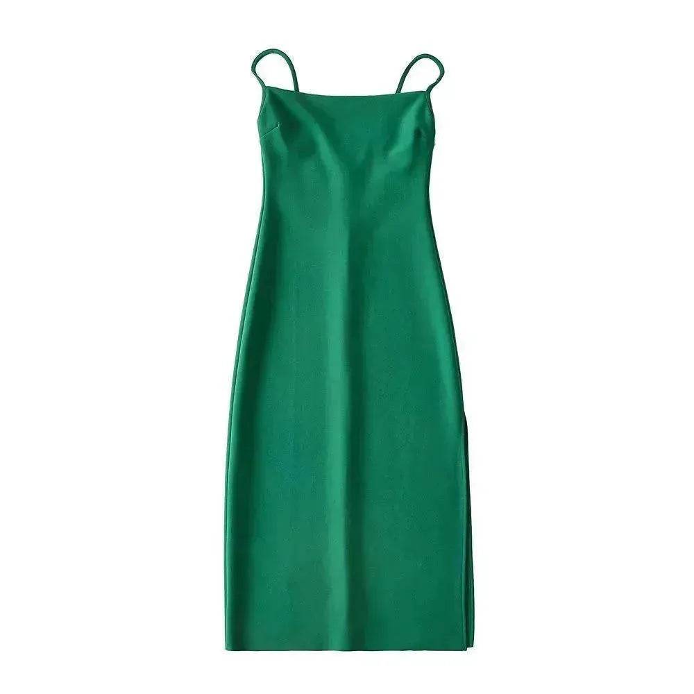 European And American Style Sold Color Sleeveless Midi Suspender Split Dress - EX-STOCK Canada