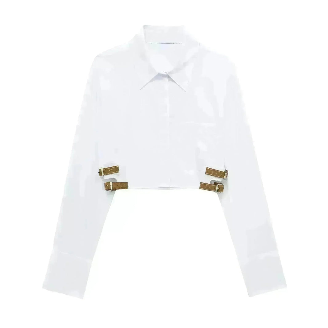European And American Style Waistband Lapel Windbreaker Short Crop Tank Shirt - EX-STOCK CANADA