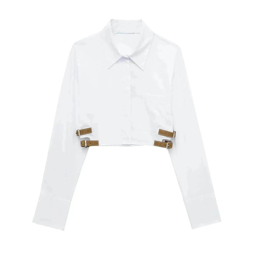 European And American Style Waistband Lapel Windbreaker Short Crop Tank Shirt - EX-STOCK Canada