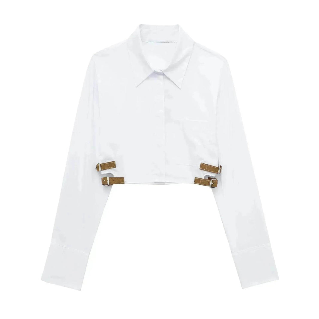 European And American Style Waistband Lapel Windbreaker Short Crop Tank Shirt - EX-STOCK Canada