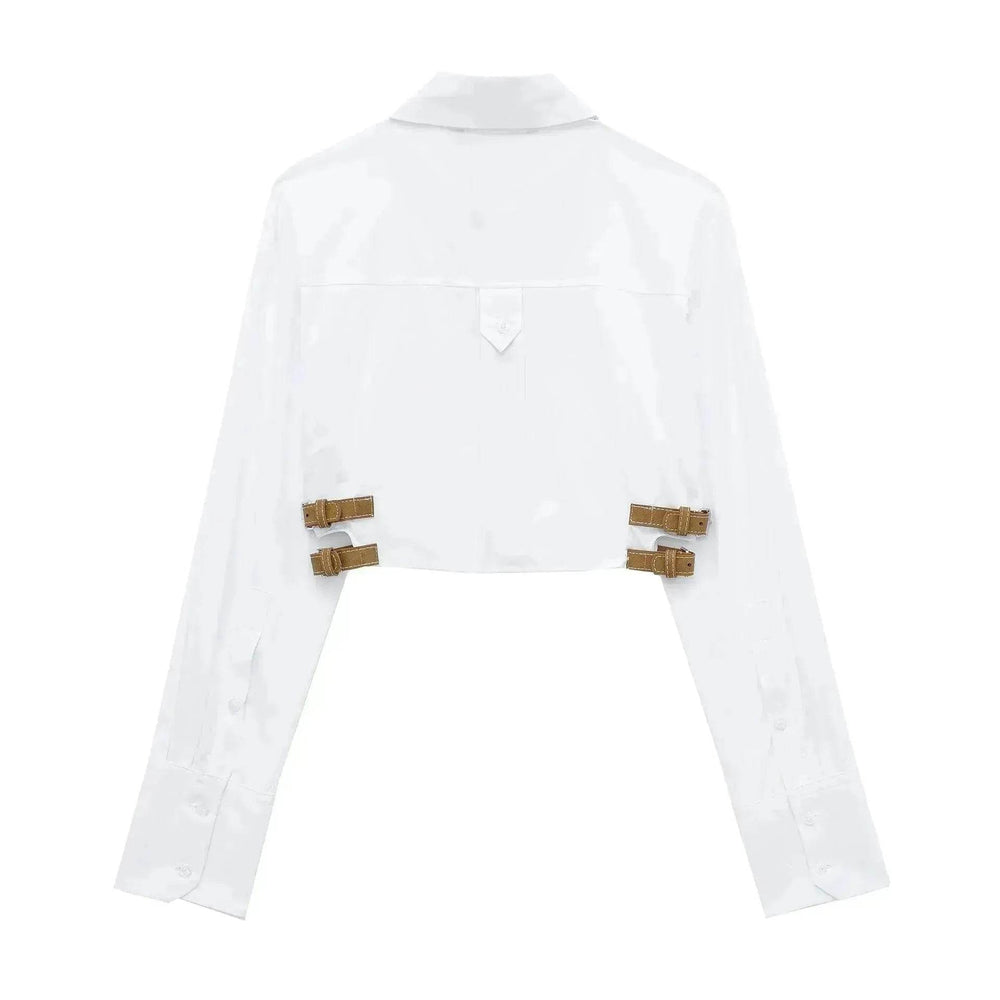 European And American Style Waistband Lapel Windbreaker Short Crop Tank Shirt - EX-STOCK Canada