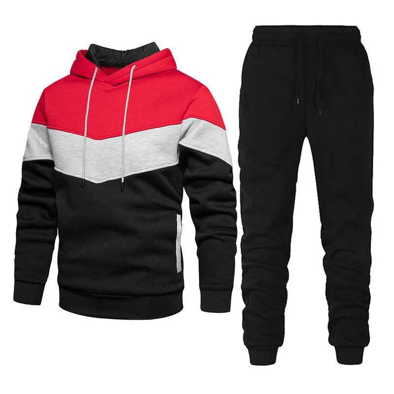 2pcs Winter Fashion Stitching Suit Outdoors Sports Suit Men's Sweatsuit Hoodie Outfit set - EX-STOCK Canada