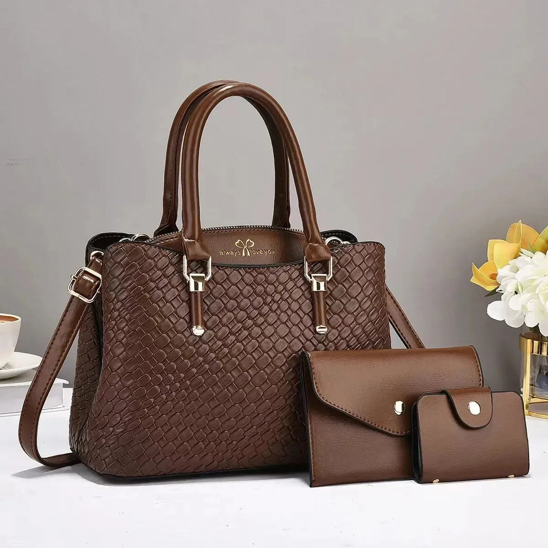 Woven Texture Three-piece Set Large Capacity One Shoulder Combination Bags women - EX-STOCK CANADA