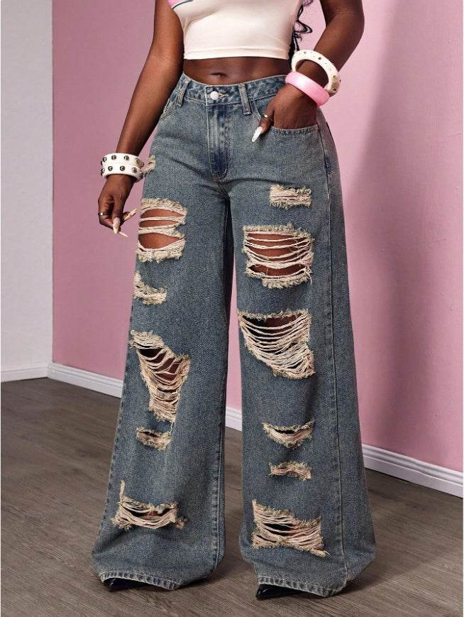 Women's Retro Distressed Kimchi Wide-leg Jeans EX-STOCK Canada
