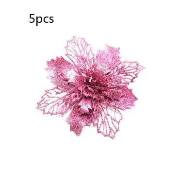 Glitter Artifical Christmas Flowers Christmas Tree Decorations For Home Fake Flowers Xmas Ornaments New Year Decor - EX-STOCK Canada