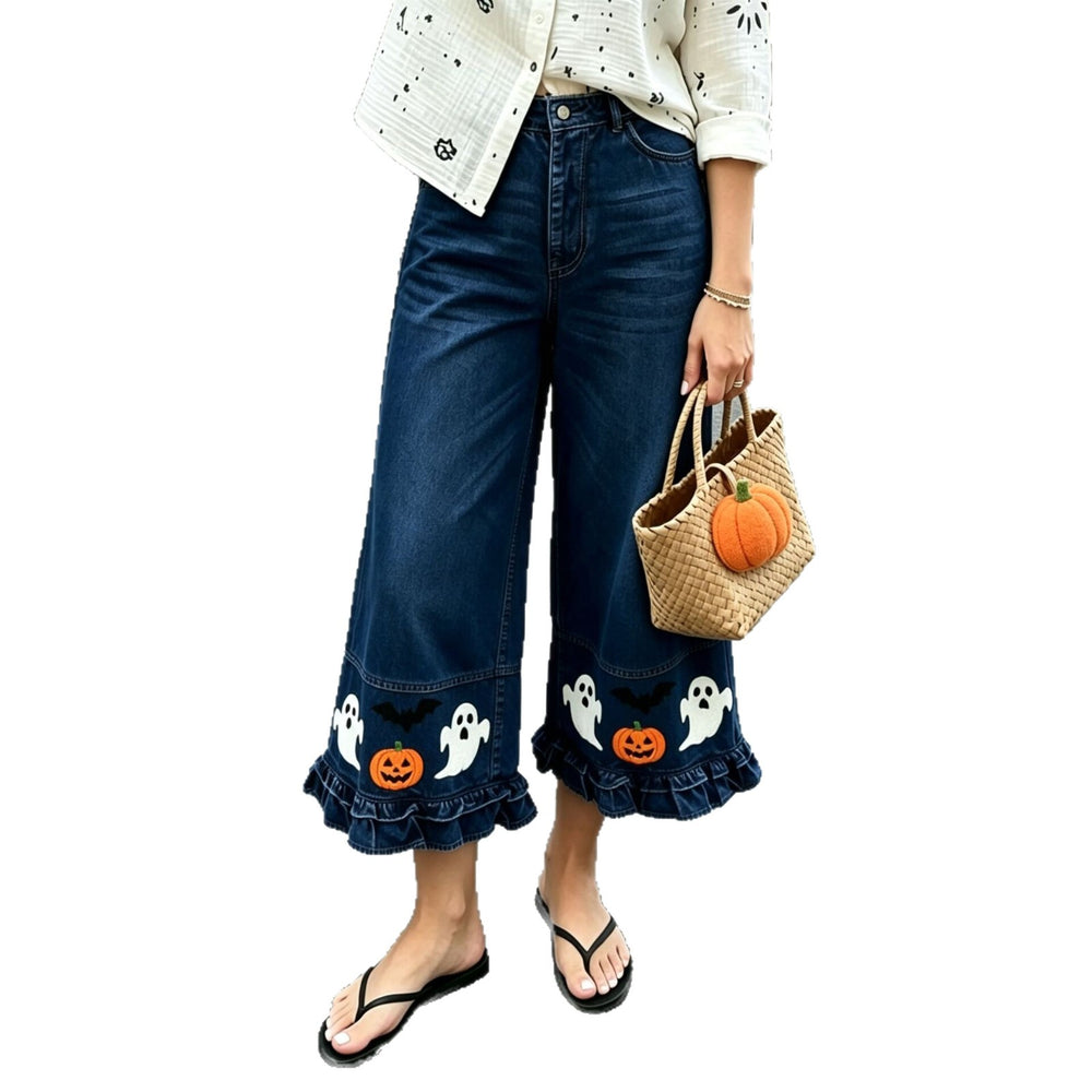 Women's Halloween Pumpkin Wide-Leg Jeans — product view 5 of 6 | EX-STOCK