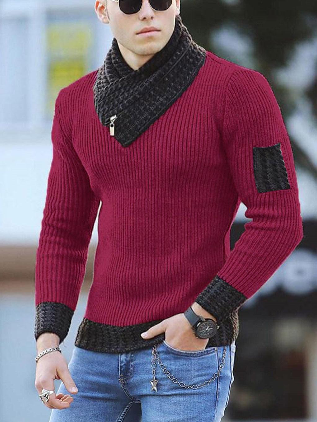 Pull tricoté slim décontracté à manches longues avec col écharpe pour homme de Independent StationEX-STOCK Canada