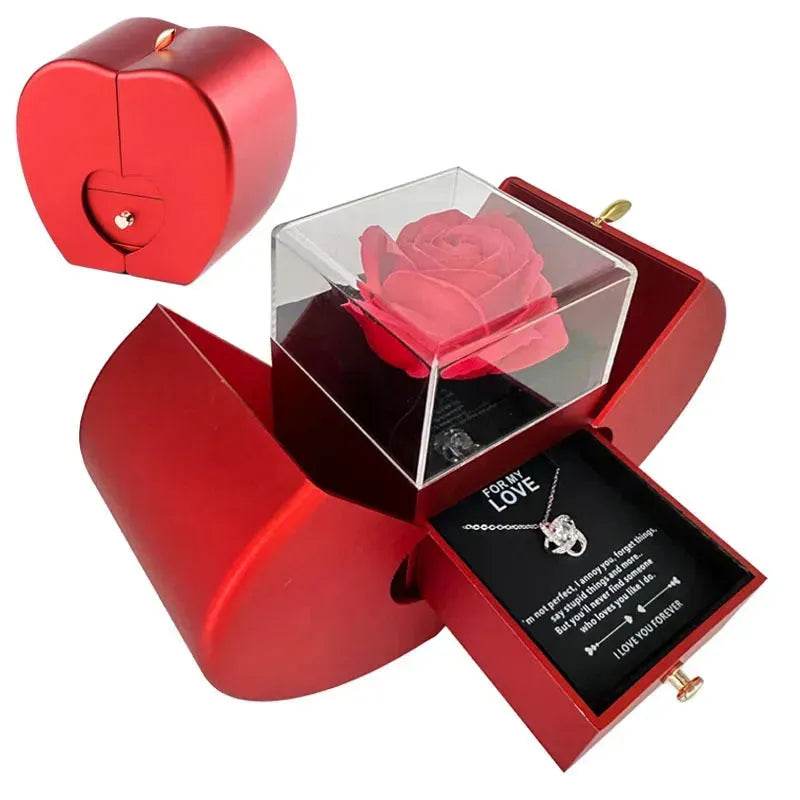 Fashion Jewelry Box Red Apple Christmas Gift Necklace Eternal Rose For Girl Mother's Day Valentine's Day Gifts With Artificial Flower Rose Flower Jewelry Box - EX-STOCK Canada
