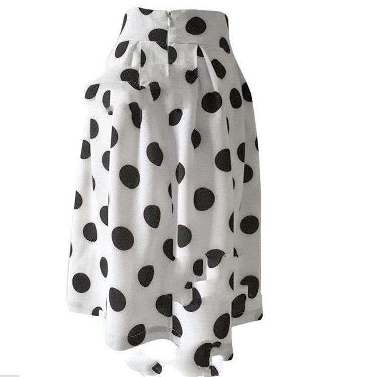 White Polka dot High Waist A-line Pleated Midi Skirt for office work - EX-STOCK Canada