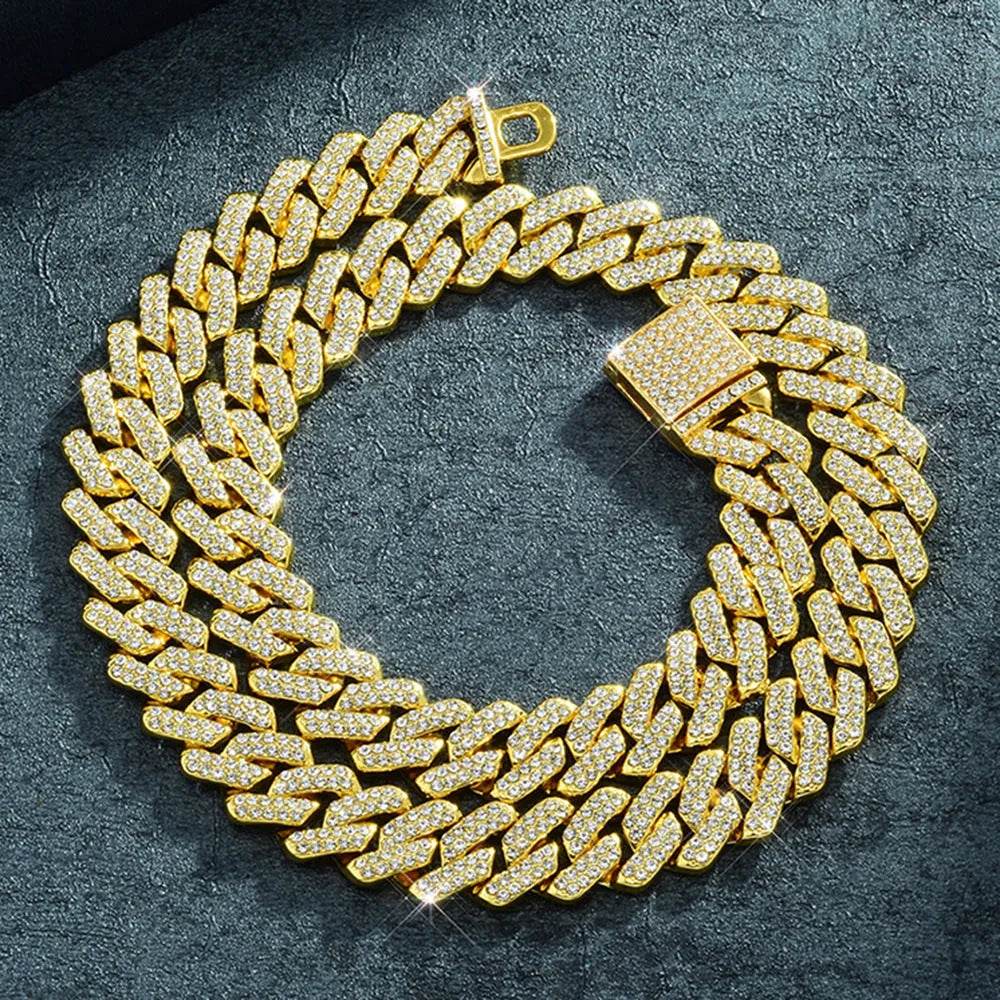 Box Buckle 14mm Bar Cuban Link Chain Bracelet and Necklace 2pcs - EX-STOCK Canada